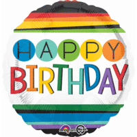 17" Rainbow Stripes Happy Birthday Foil Balloon*