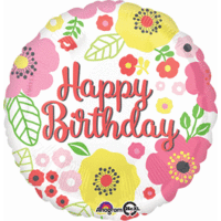 17" Fancy Floral Happy Birthday Foil Balloon