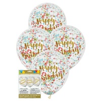12" Clear "Happy Birthday" Ballon With Multi Confetti.*