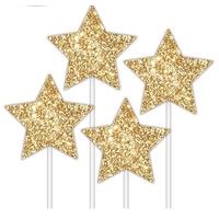 Gold Glitter Star Cake Toppers - Pk 4*