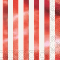 Red Foil Stripe Lunch Napkins (2ply) - Pk 16