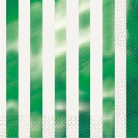 Green Foil Stripe Lunch Napkins (2ply) - Pk 16