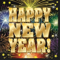 Happy New Year Fireworks Paper Napkins (33cm) - Pk 16