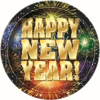 Happy New Year Fireworks Paper Plate (17cm) - Pk 8