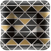 Geometric Chic Black/Gold Square Paper Plates (12cm) - Pk 8