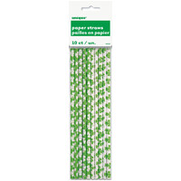 Green Shamrock Paper Straws - PK 10