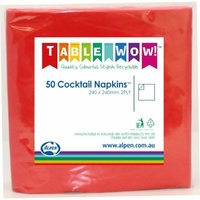Red Cocktail Napkins (25cm) - Pk 50