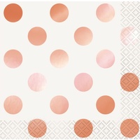 Rose Gold Foil Dot Beverage Napkins (2ply) - Pk 16