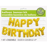 HAPPY BIRTHDAY Gold Foil Balloon Banner Kit -14"