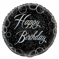 Black & Silver Glitz Happy Bithday 18" Foil Balloon