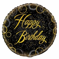 Black & Gold Glitz Happy Birthday 18" Foil Balloon