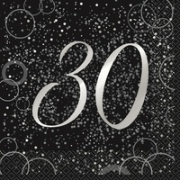 30 Black & Silver Glitz Lunch Napkins - Pk 16