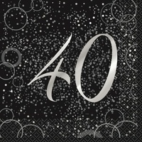 40 Black & Silver Glitz Lunch Napkins - Pk 16**