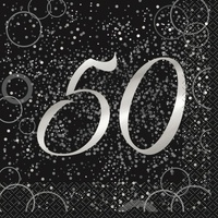 50 Black & Silver Glitz Lunch Napkins - Pk 16