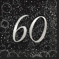 60 Black & Silver Glitz Lunch Napkins - Pk 16
