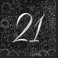 21 Black & Silver Glitz Lunch Napkins - Pk 16