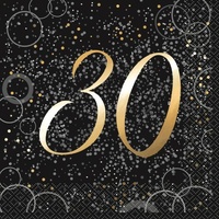 30 Black & Gold Glitz Lunch Napkins - Pk 16