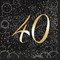 40 Black & Gold Glitz Lunch Napkins - Pk 16
