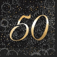 50 Black & Gold Glitz Lunch Napkins - Pk 16