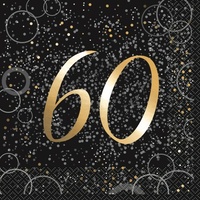 60 Black & Gold Glitz Lunch Napkins - Pk 16*