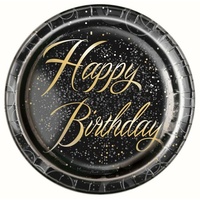 Black & Gold 9" Happy Birthday Glitz Dinner Plates
