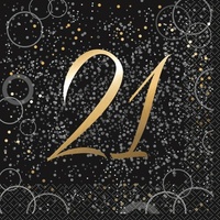 21 Black & Gold Glitz Lunch Napkins - Pk 16
