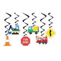 Fun Zone Construction Hanging Whirls - 6Pk