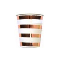 Rose Gold Striped Paper Cups - Pk 8