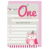 1st Birthday Girl Party Invitations - Pk 16
