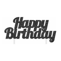 Happy Birthday Black Glitter Cake Topper