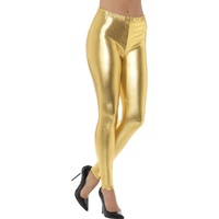 80s Metallic Gold Disco Leggings - Small