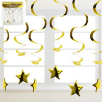 Metallic Gold Swirl and Star Hanging Decoration - Pk 6