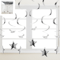 Metallic Silver Swirl & Star Hanging Decoration - Pk 6