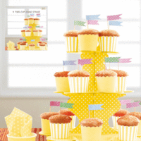 3 Tier Cupcake Stand - Yellow With White Polkadots