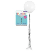 60cm White Latex Balloon With Silver Tinsel Tail