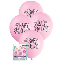 Pink/Black 'Oh Baby!' Latex Balloons - Pk 8
