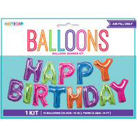 "Happy Birthday" Foil Balloon Air Fill Banner Kit - Rainbow