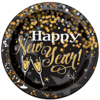 Glittering Happy New Year Paper Plates (9") - Pk 8