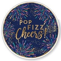 "Pop Fizz Cheers" Blue/Gold New Years Paper Plates (23cm) - Pk 8