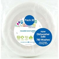REUSABLE White Plastic Lunch Plates (18cm) - Pk 20