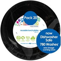 REUSABLE Black Plastic Lunch Plates (18cm) - Pk 20