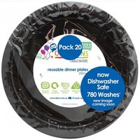 REUSABLE Black Plastic Dinner Plates (23cm) - Pk 20