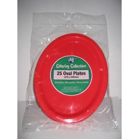Reusable Red Plastic Oval Plates (315 x 245 mm) - Pk 20