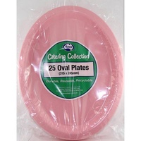 Reusable Light Pink Plastic Oval Plates (315 x 245 mm) - Pk 20