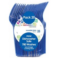 REUSABLE Royal Blue Plastic Forks - Pk 20