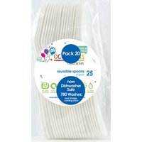 REUSABLE White Plastic Spoons - Pk 20
