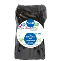REUSABLE Black Plastic Spoons - Pk 20