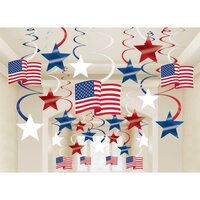 USA Patriotic Swirls Hanging Decoration - Pk 30