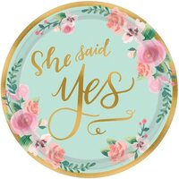 "She Said Yes" Mint Paper Plates - Pk 8