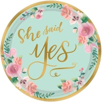 "She Said Yes" Mint Paper Plates - Pk 8